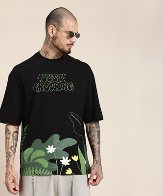 HERE&NOW Printed Men Round Neck Black T-Shirt