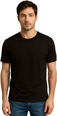 Shri Ji Collection Solid Men Round Neck Black T-Shirt