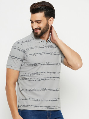 RENUOVO Printed Men Polo Neck Grey T-Shirt