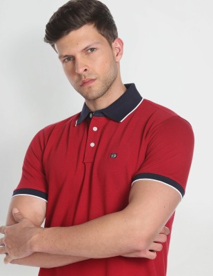 Arrow Sport Self Design Men Polo Neck Red T-Shirt