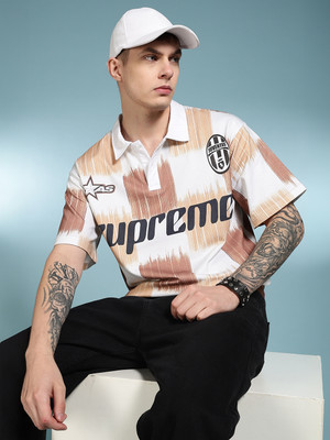 Eszett Graphic Print Men Polo Neck Brown T-Shirt