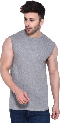 GEUM Solid Men Round Neck Grey T-Shirt