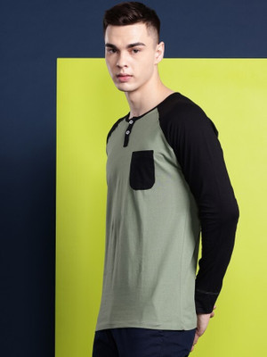 Hancock Colorblock Men Round Neck Green T-Shirt