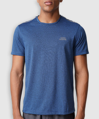 U.S. POLO ASSN. Solid Men Round Neck Blue T-Shirt