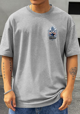 TripBroz Printed, Typography Men Round Neck Grey T-Shirt