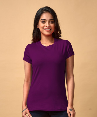 Lyra Solid Women Round Neck Purple T-Shirt