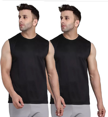 Think Tech Solid Men Round Neck Black T-Shirt
