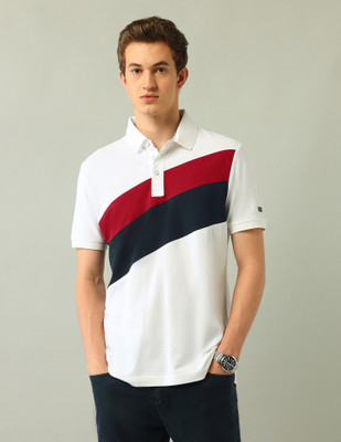 Arrow Sport Colorblock Men Polo Neck White T-Shirt