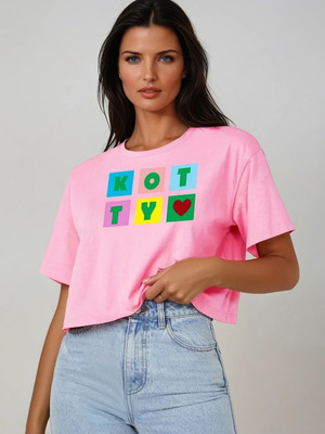 KOTTY Printed Women Round Neck Pink T-Shirt