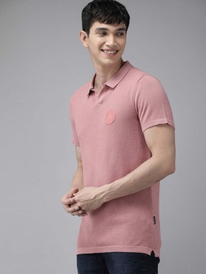 THE BEAR HOUSE Solid Men Polo Neck Pink T-Shirt