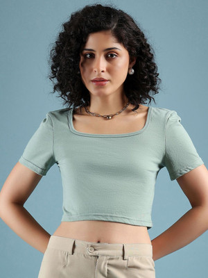 Dressberry Solid Women Scoop Neck Green T-Shirt