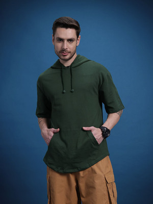 Roadster Solid Men Hooded Neck Green T-Shirt