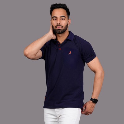 FICKA Solid Men Polo Neck Blue T-Shirt