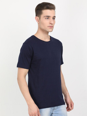 RULEDBYSUN Solid Men Round Neck Navy Blue T-Shirt