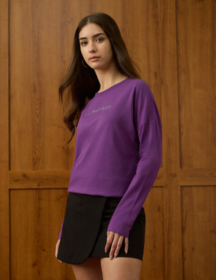 U.S. POLO ASSN. Printed Women Crew Neck Purple T-Shirt