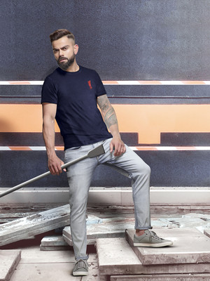 WROGN Solid Men Round Neck Dark Blue T-Shirt