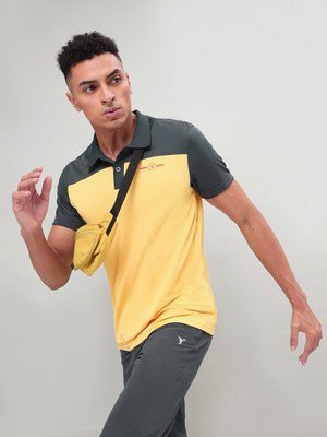 TECHNOSPORT Colorblock Men Polo Neck Yellow T-Shirt