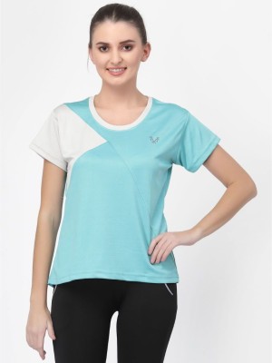 UZARUS Colorblock Women Round Neck Light Green T-Shirt