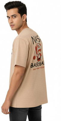RAKOS Graphic Print Men Crew Neck Beige T-Shirt