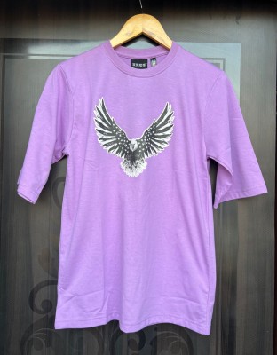zyka Solid Men Round Neck Purple T-Shirt