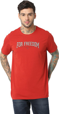 Spykar Typography Men Round Neck Orange T-Shirt