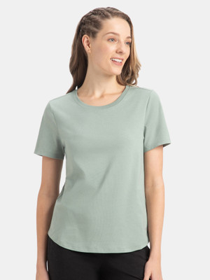 JOCKEY Solid Women Round Neck Green T-Shirt