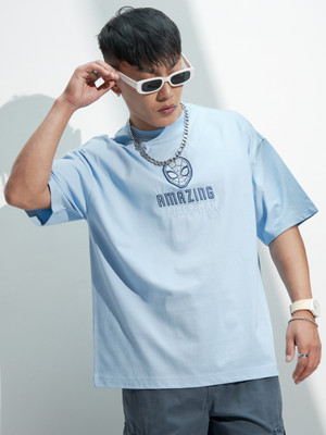 HIGHLANDER Printed Men Round Neck Blue T-Shirt