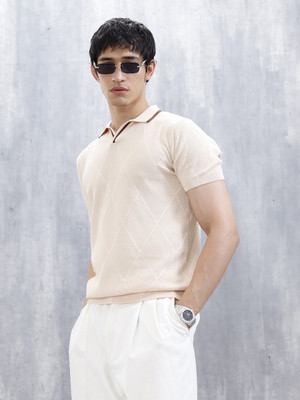 WROGN Solid Men Crew Neck Beige T-Shirt