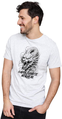 KRYONIX Printed Men Round Neck Grey T-Shirt