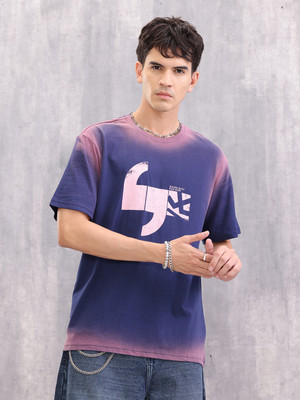 WROGN Washed Men Crew Neck Purple T-Shirt