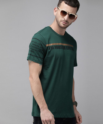 Roadster Printed Men Round Neck Dark Blue T-Shirt