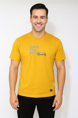 Tailorn Printed Men Round Neck Yellow T-Shirt