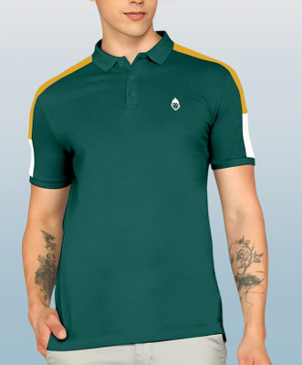 JED ENTERPRICE Colorblock Men Polo Neck Green T-Shirt