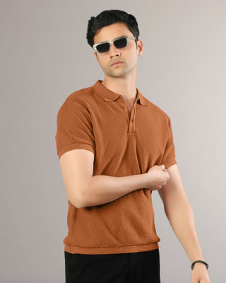 SaintArebian Self Design Men Polo Neck Brown T-Shirt