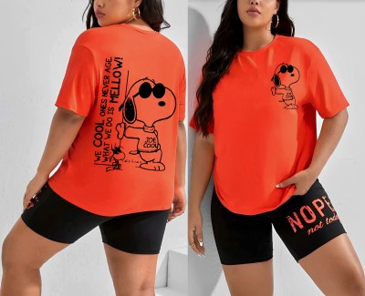 Kintu Parantu Typography Women Round Neck Orange T-Shirt