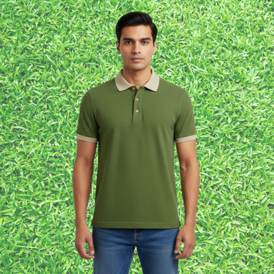 TEREZA Solid Men Polo Neck Green T-Shirt