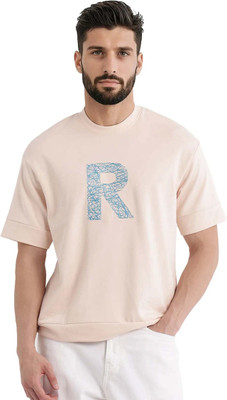 RARE RABBIT Embroidered Men Crew Neck Orange T-Shirt