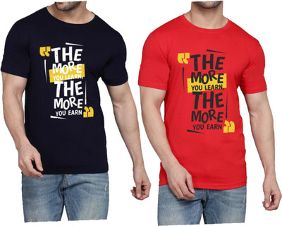 WOOSTRO Printed, Typography Men Round Neck Dark Blue, Red T-Shirt