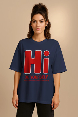 HOC Graphic Print Women Round Neck Dark Blue T-Shirt
