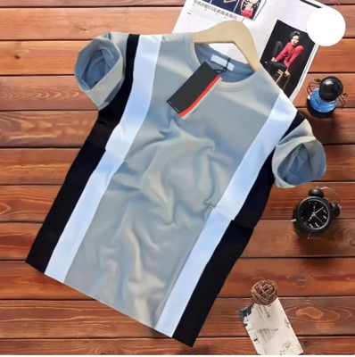 Meetri Colorblock Men Round Neck Grey T-Shirt