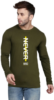 SLOWLORIS Typography Men Round Neck Dark Green T-Shirt