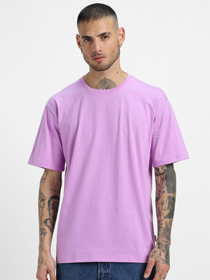 LazyChunks Solid Men Round Neck Purple T-Shirt