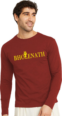 RULEDBYSUN Typography Men Round Neck Maroon T-Shirt