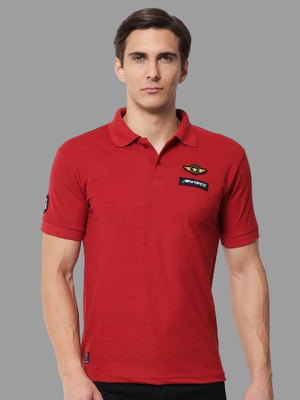 BLACK BLINK Solid Men Polo Neck Red T-Shirt