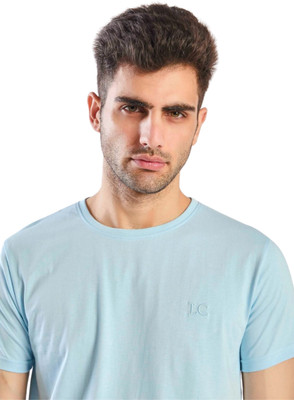 LONDON COLORS Solid Men Round Neck Light Blue T-Shirt