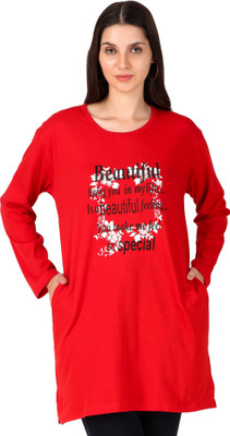 DALPHIN MODA Typography Women Round Neck Red T-Shirt
