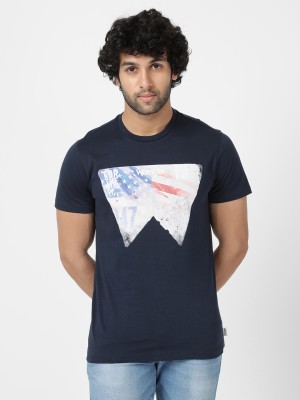 Wrangler Printed Men Round Neck Blue T-Shirt