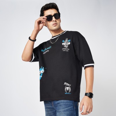 SF Jeans by Pantaloons Graphic Print Men Round Neck Black T-Shirt