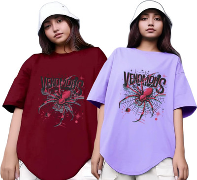 Xsware Printed Women Round Neck Maroon, Purple T-Shirt