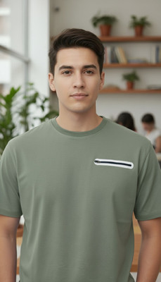 DivRa Clothing Self Design Men Round Neck Green T-Shirt